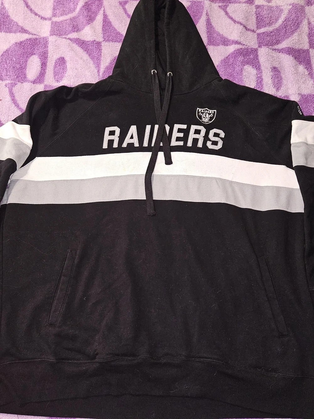 Las Vegas Raiders Black Pullover Hoodie with White & Gray Stripes